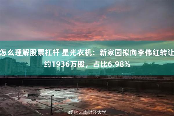 怎么理解股票杠杆 星光农机：新家园拟向李伟红转让约1936万股，占比6.98%