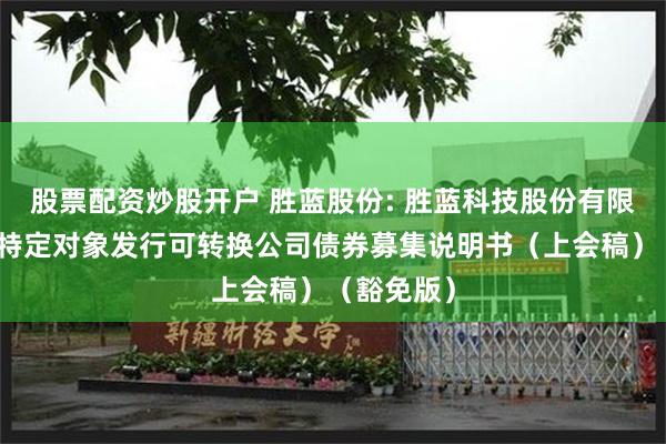 股票配资炒股开户 胜蓝股份: 胜蓝科技股份有限公司向不特定对象发行可转换公司债券募集说明书(上会稿)(豁免版)